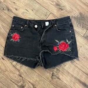 Black denim shorts